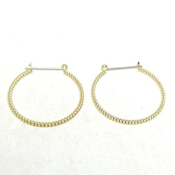 Vintage Skinny Gold Tone Spiral Twist Hoop Earrings, 1 inch, 80s 90s Style - Picture 5 of 5